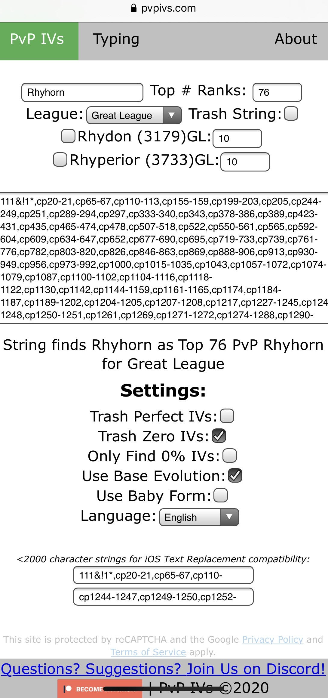 Example Rhyhorn Search String